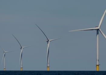Wind turbines operate at Vineyard Wind 1 offshore wind farm off the coast of Massachusetts on July 19, 2025.