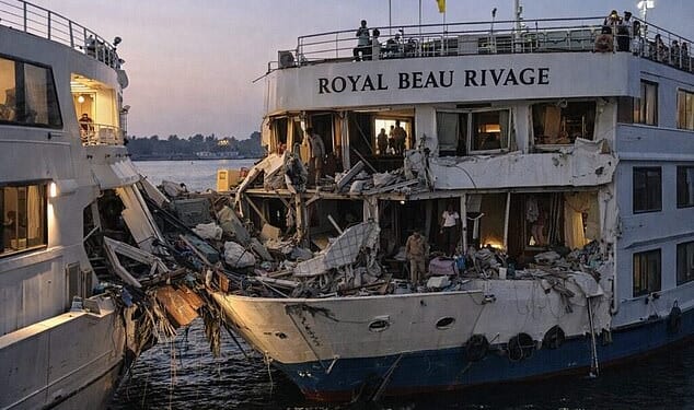 Two cruise ships crashed with 'extremely violent' impact on the River Nile on Sunday evening, leaving one tourist dead