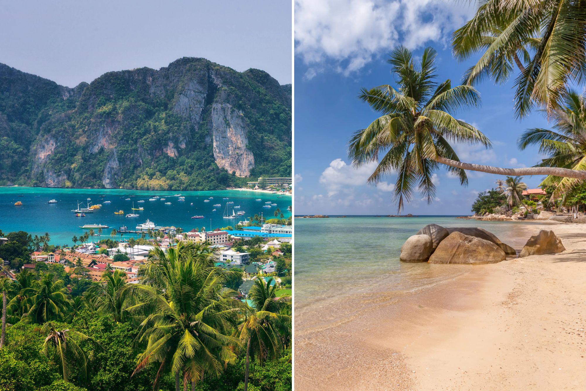 An image collage containing 2 images, Image 1 shows NINTCHDBPICT001046143656, Image 2 shows Phao Beach, Haad Chao, Koh Phangan island, Thailand