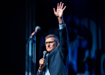 Former Trump National Security Advisor and retired three-star Lt. Gen. Michael Flynn speaks during the ReAwaken America Tour held at the Spooky Nook Sports Complex on Oct. 21, 2022, in Manheim, Pennsylvania.