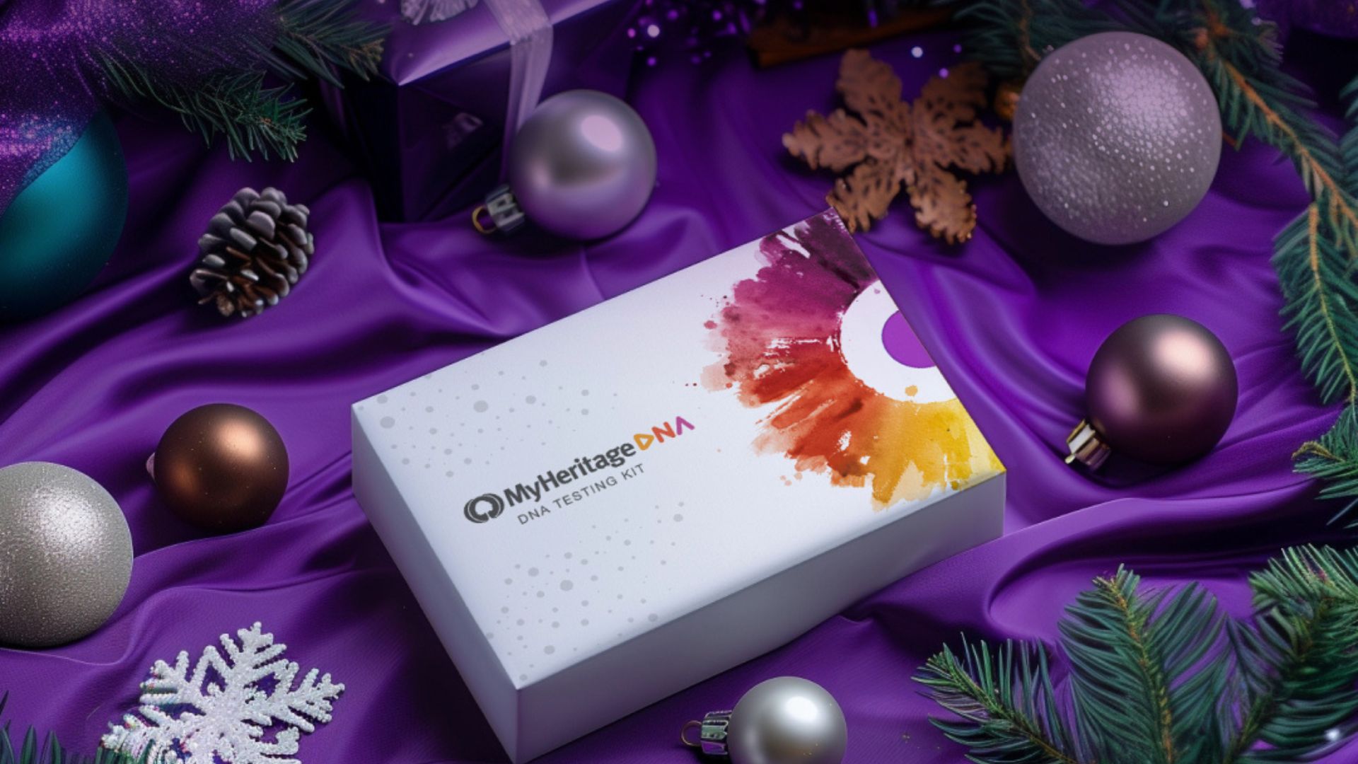 MyHeritage DNA testing kit in holiday setting.