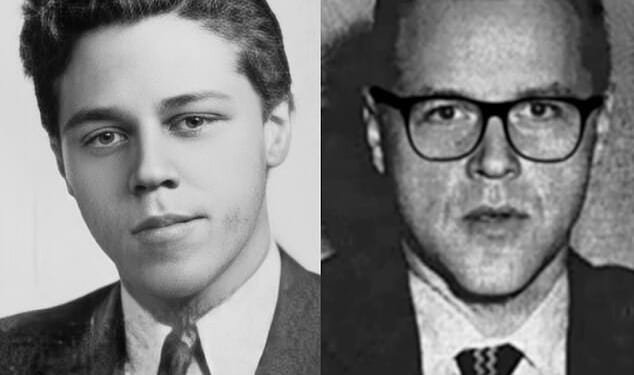 Marvin Margolis in a high school yearbook photo (left) and a later photo obtained and enhanced by Baber. His solution to the Z13 cipher reveals the name Marvin Merrill, an alias used by Marvin Margolis, a man who was a prime suspect in the Black Dahlia murder