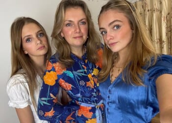 Sybilla Hart with her teenage daughters Beatrice, 16, and Florence, 14