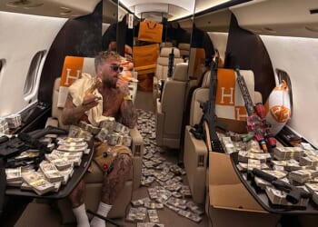 Jake Paul looked in the mood to celebrate his bumper payout as he returned home from Miami