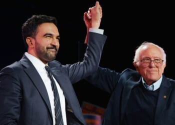 New York Mayor-elect Zohran Mamdani is seen in an Oct. 26 photo celebrating with Sen. Bernie Sanders, a socialist from Vermont. Mamdani announced Sanders and embattled New York Attorney General Letitia James will participate in his Jan. 1 swearing-in.