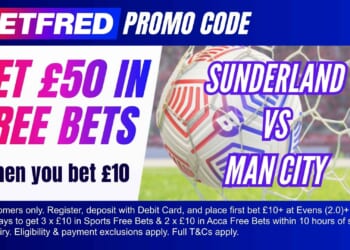 Claim £50 bonus for Sunderland vs Man City