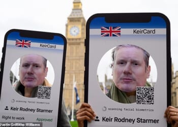Campaigners protesting outside Parliament last month ahead of a debate on Digital ID