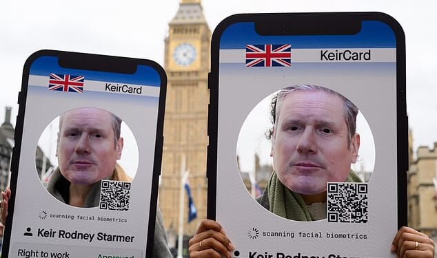 Campaigners protesting outside Parliament last month ahead of a debate on Digital ID