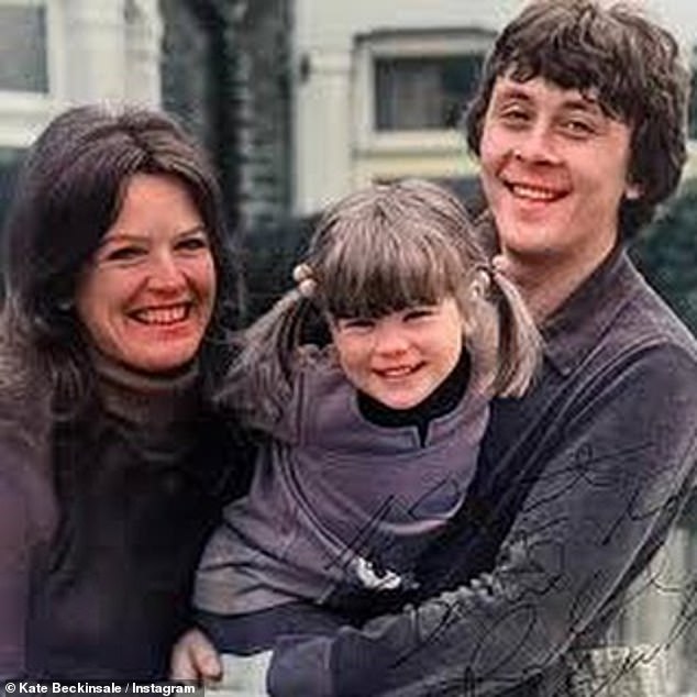 Richard's tragic death came as a shock to the young family as he died in his sleep from a heart attack, which was later revealed to be a congenital defect (pictured with a young Kate and his wife, Judy Loe)