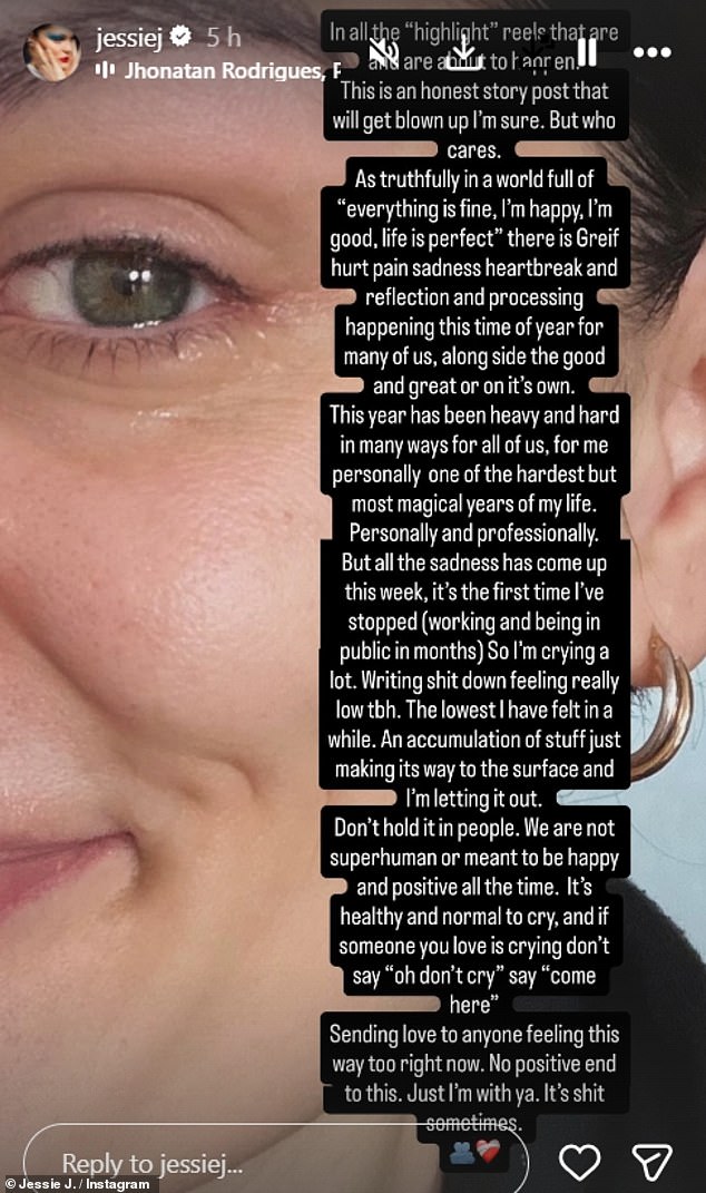 Earlier in the day, Jessie shared a teary end-of-year wrap up with fans on Tuesday as she admitted 2025 was 'one of the hardest' years of her life