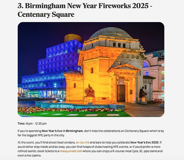 Pictured: One of the social media posts advertising the event. It is believed some round-ups of firework events may have been written by AI