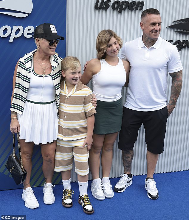 The Philadelphia native is married to Carey Hart, 50, and they share son Jameson, nine, and daughter Willow, 14; pictured in September