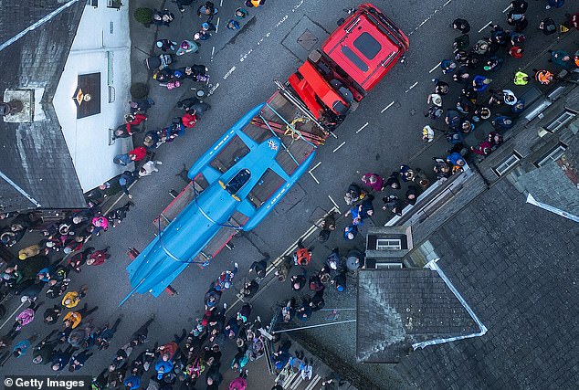 Bluebird was returned to Coniston's Ruskin Museum in 2024 after the legal dispute came to an end (pictured: its delivery to the Lake District)