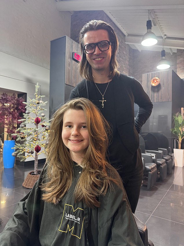Seren and hairdresser Sam Elliot shortly after the drastic cut