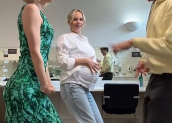 Emmerdale star Georgia Jay has revealed she secretly gave birth to her first child over the summer (pictured during her pregnancy on the set of the soap)