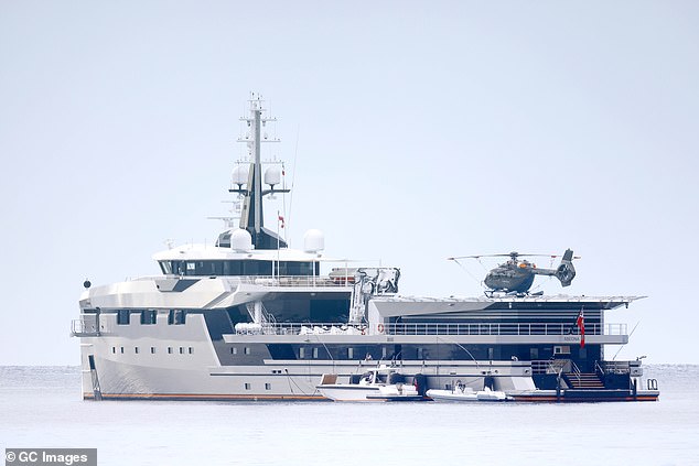 Bezos's support vessel, the 246ft Abeona, pictured above on June 13, 2023 in Portofino, Italy
