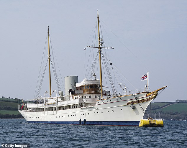 British inventor and businessman Sir James Dyson's classic luxury motor yacht 'Nahlin', moored off the Cornish Coast on April 21, 2021 in Falmouth, England