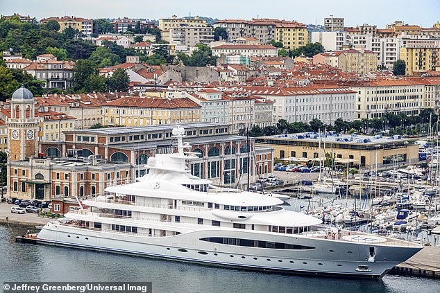 The Mayan Queen - the towering yacht owned by the family of the late Mexican billionaire Alberto Baillères. Pictured in the Port of Trieste, Italy