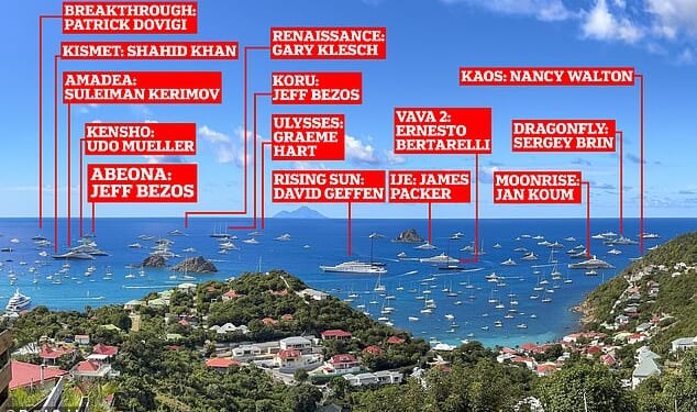 Billionaires have taken over St Barths after the mega-wealthy - including the likes of Jeff Bezosand Leonardo DiCaprio- descended on the tiny Caribbean paradise for New Year's Eve