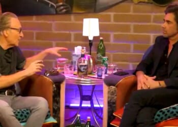 Neither host Bill Maher, left, nor guest John Stamos is a conservative, but both agreed that people fixated on President Donald Trump are a problem.