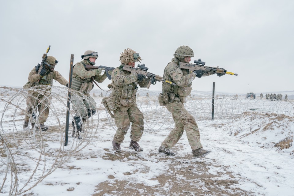 British soldiers practicing an assault in Smardan, Romania, as part of Exercise Steadfast Dart.