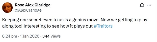 Fans wrote on X: 'obsessed with the secret traitor twist. love that we get to play the game as viewers'