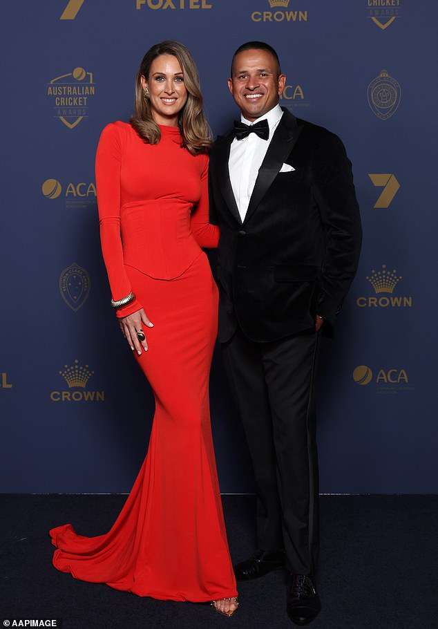 Usman Khawaja and wife Rachel (pictured together) got married in April 2018