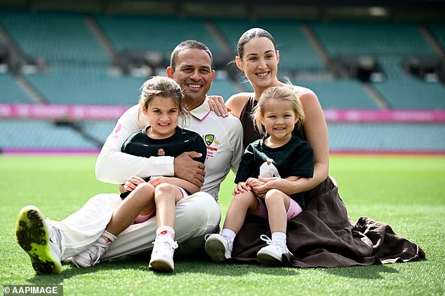 The Test veteran (pictured with wife Rachel and daughters, Aisha and Ayla) is set to end his International career at the same location it began