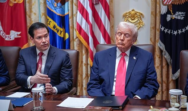 Donald Trump admits he's running on little sleep and defying doctor's recommendations to lower his daily dosage of aspirin. Pictured: The president shuts his eyes as Secretary of State Marco Rubio speaks during a cabinet meeting at the White House on December 2, 2025