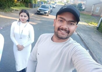 Harshita Brella, 24, (left) who was found dead and her husband Pankaj Lamba, also 24