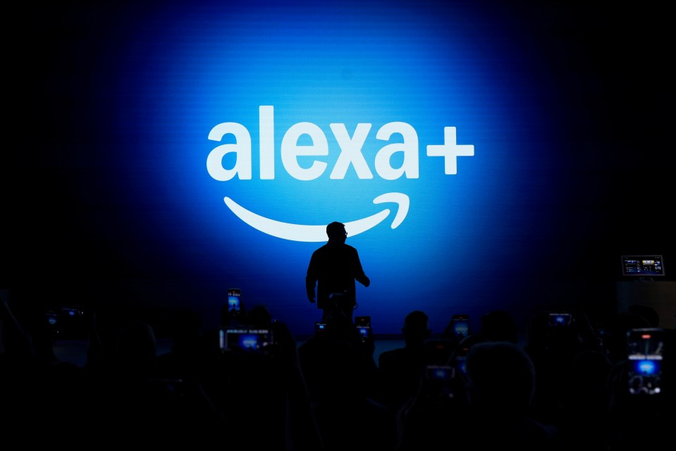Silhouette of a person on stage at an Alexa+ unveiling.