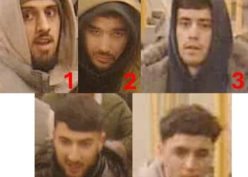 These are the faces of the five men who British Transport Police want to speak to
