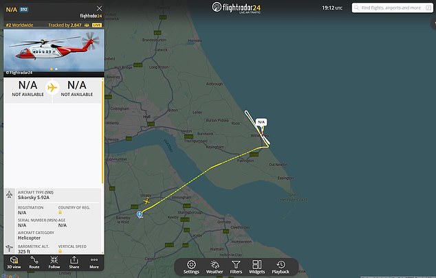 The flight path of the Coastguard helicopter flying over the area as part of the rescue mission