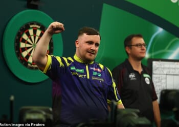 Luke Littler reaches third-straight World Darts Championship final: Star, 18, thrashes Ryan Searle as friend Angry Ginge and Lewis Capaldi join his girlfriend in crowd at Ally Pally