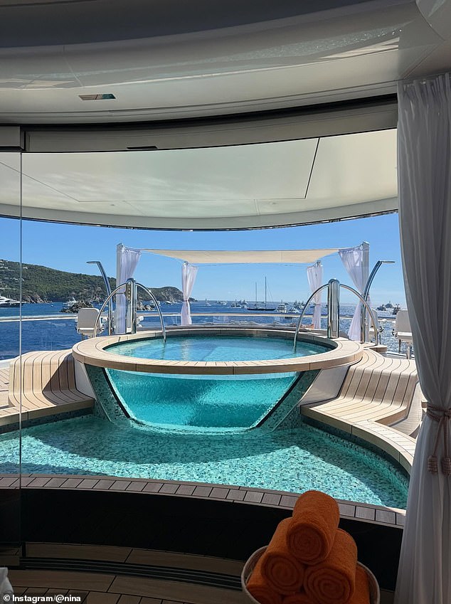 The luxurious yacht featured a jacuzzi and pool for cooling off