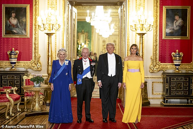 Pictured left to right: Queen Camilla, King Charles, US President Donald Trump and Melania Trump on September 19, 2025