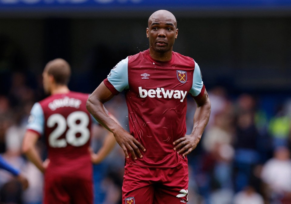 West Ham United's Angelo Ogbonna reacts after conceding a goal against Chelsea.