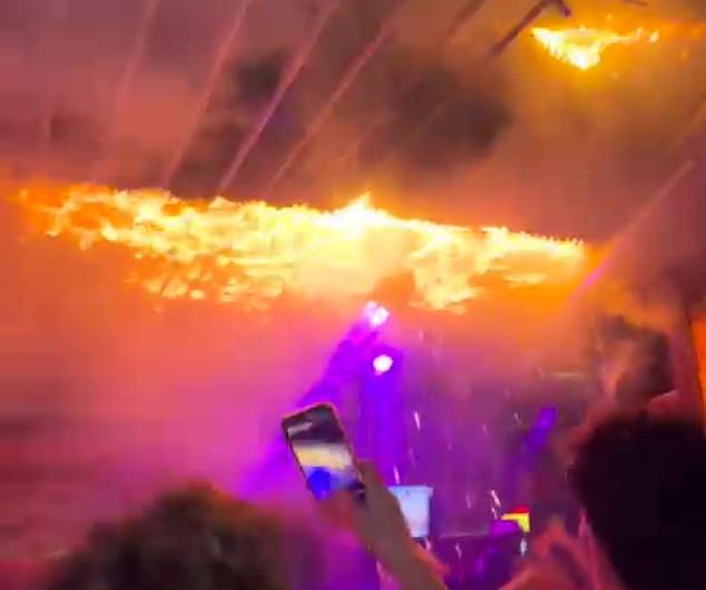 After the foam was set alight in one spot in the basement, the flames quickly spread across the room