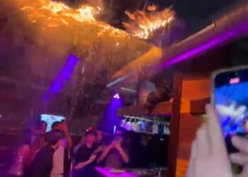 Footage from inside Le Constellation appeared to show foam attached to the ceiling catching fire rapidly