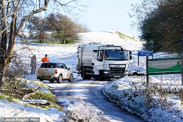 Vehicles after a collision on a road near Burton Dassett Hills Country Park, Warwickshire