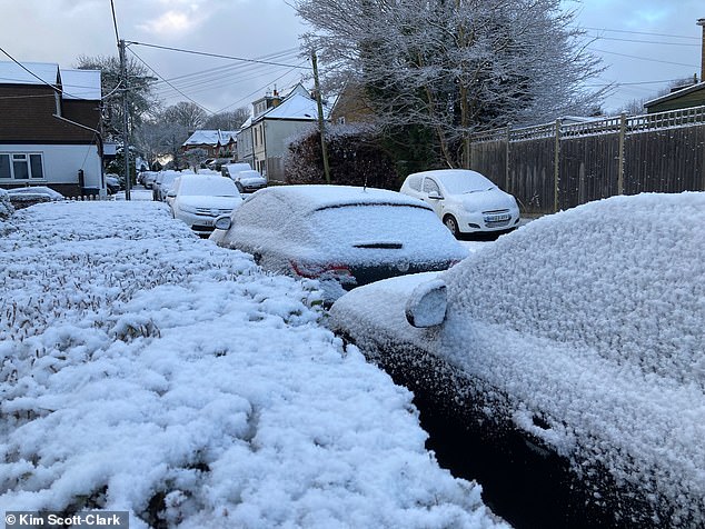 Snow in the village of Tatsfield in Surrey on Friday morning amid amber weather warnings