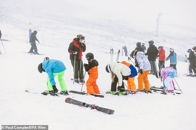 People skiing at the Cairngorm Ski Centre in the Scottish Highlands on Friday afternoon
