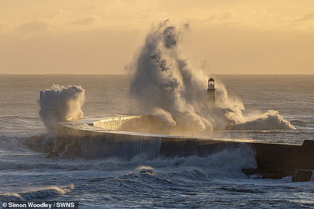Strong waves hit the North East coast at Seaham in County Durham on Friday morning