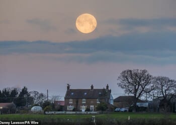 In North Yorkshire a pretty snap of the supermoon showed it rising over a farmhouse in the village of Stokesley
