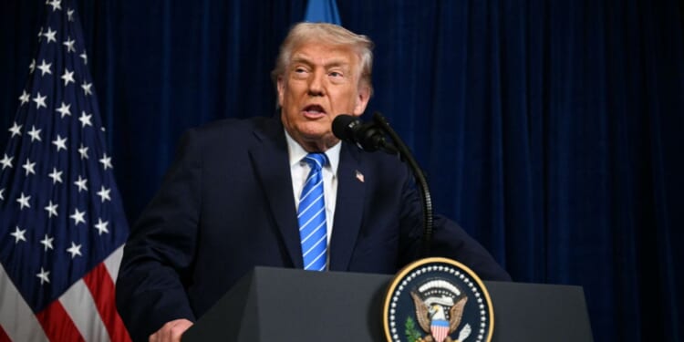President Donald Trump speaks during a press conference with Ukrainian President Volodymyr Zelenskyy following talks at Trump's Mar-a-Lago residence in Palm Beach, Florida, on Dec. 28, 2025.
