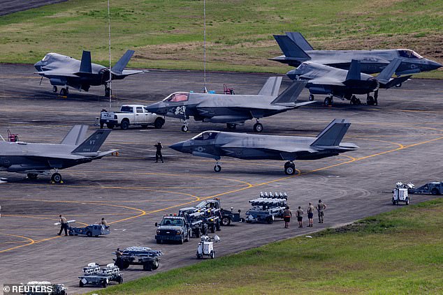 Another photo showing US military aircraft - including F-35 jets - in Puerto Rico on Saturday