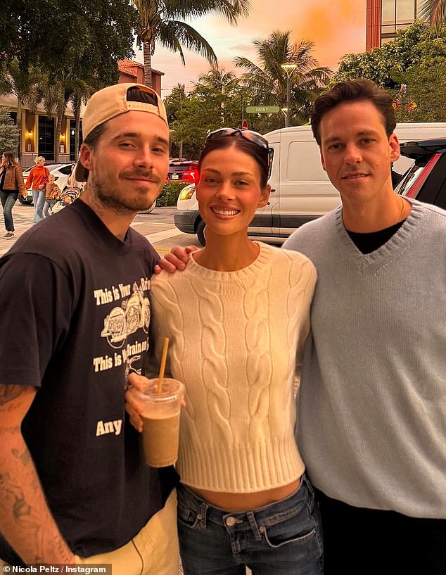 In another image Nicola posted a picture of herself with Brooklyn and her brother Bradley signalling that her focus remains firmly on her husband and chosen inner circle