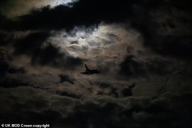 A Royal Air Force Typhoon aircraft seen here at take-off ahead of the strike on Saturday