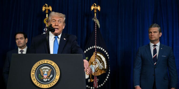 President Donald Trump, alongside Secretary of State Marco Rubio and Secretary of War Pete Hegseth, speaks to the press following U.S. military actions in Venezuela, at his Mar-a-Lago residence in Palm Beach, Florida, on Jan. 3, 2026.