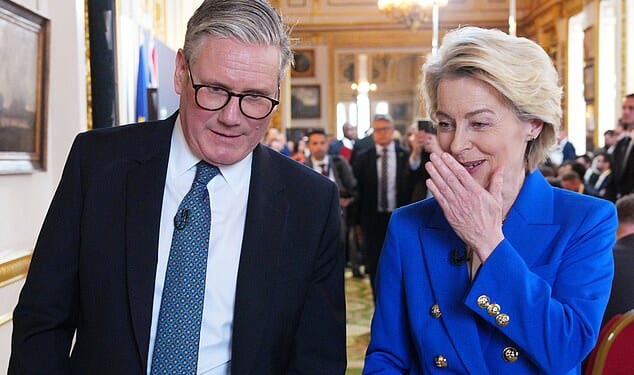 Prime Minister Sir Keir Starmer (left) speaks to European Commission President Ursula von der Leyen (rigtht) during the UK-EU Summit at Lancaster House in London on May 19, 2025